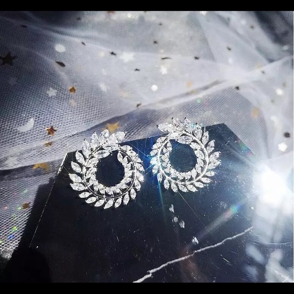 Swirl Clear Crystal Hoop Pin Drop Dangle Earrings - Picture 5 of 16